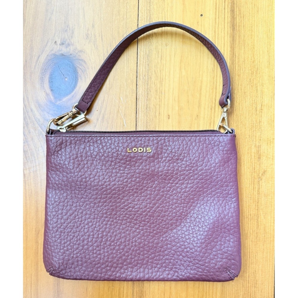LODIS Emily Burgundy Pebbled Leather Convertible Shoulder Bag Wristlet or Clutch - Picture 2 of 10